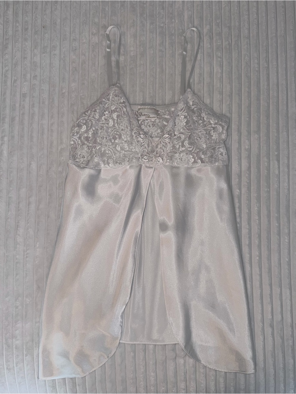Vintage Satin Lace Babydoll Slip Dress Beaded Bridal Shimmer 90s Intimo Amore M